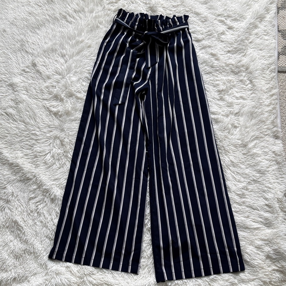 Elegant Navy Striped Wide Leg Pants